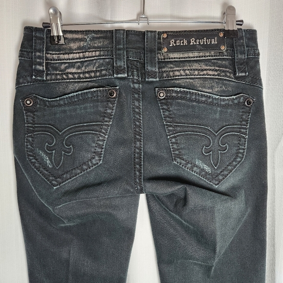 Rock Revival Amy Skinny Studded Distressed Black Jeans Size 27 - Picture 3 of 7